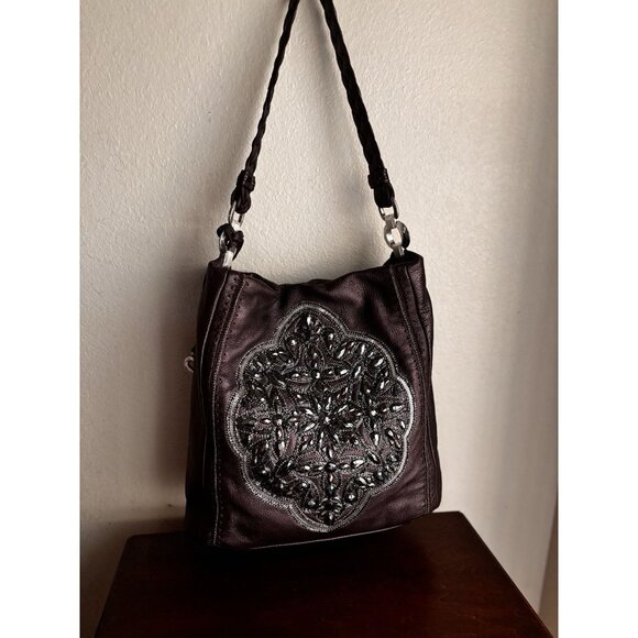Brighton Handbag Hobo Soft Leather Beaded Bag NWOT Amethyst - Picture 2 of 16